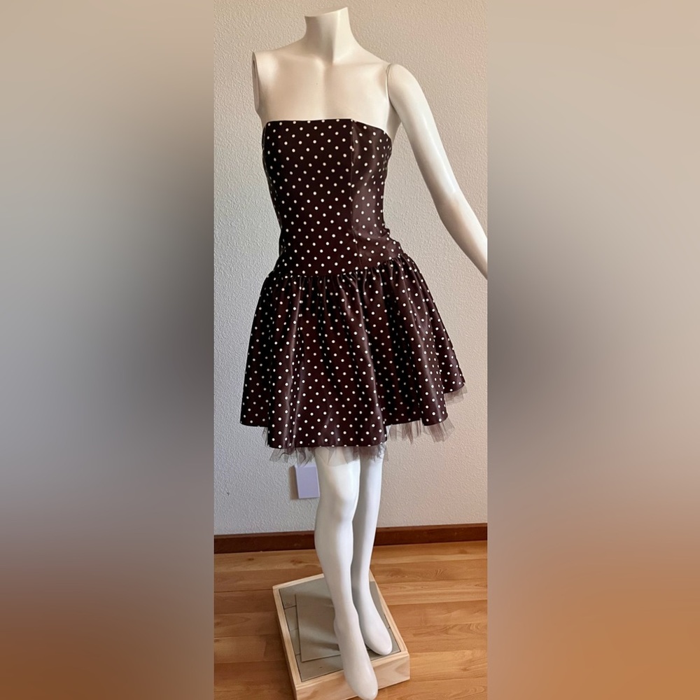 Vintage Jessica McClintock Gunne Sax Polka Dot Strapless Mini Dress size 3/4 USA - Picture 12 of 16